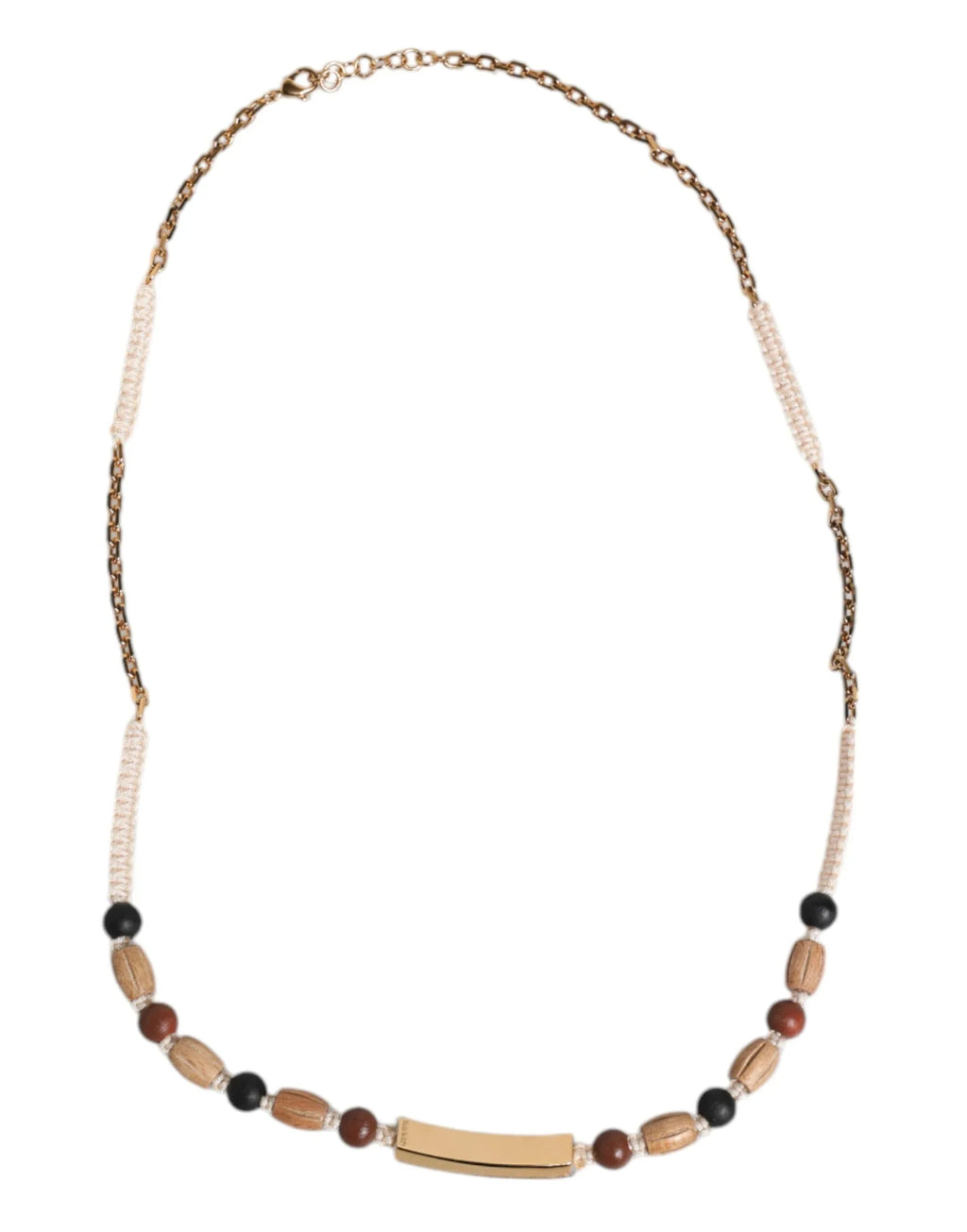 Dolce & Gabbana Black Gold Wooden Beaded Logo Pendant Necklace - Zeiniez