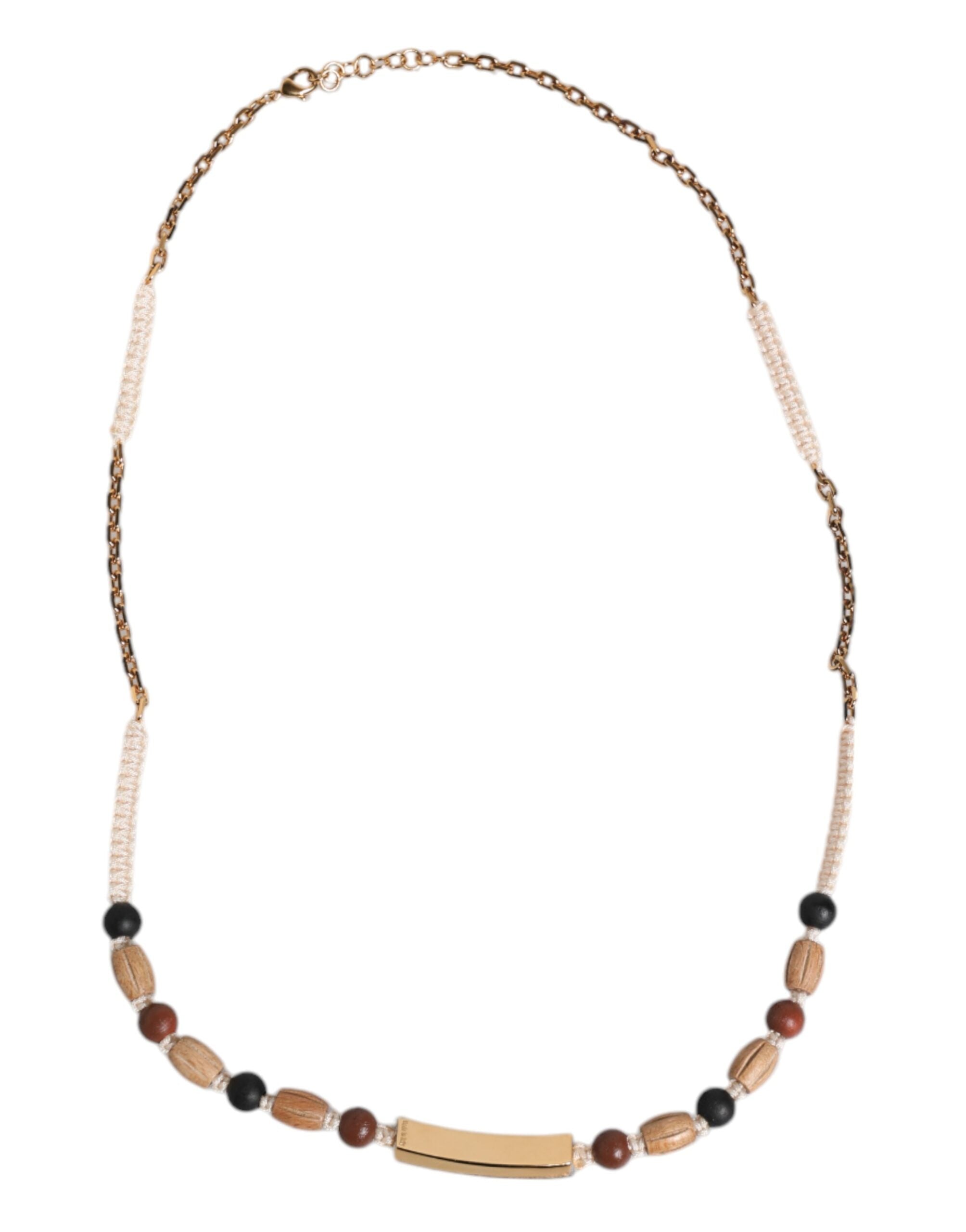 Dolce & Gabbana Black Gold Wooden Beaded Logo Pendant Necklace - Zeiniez