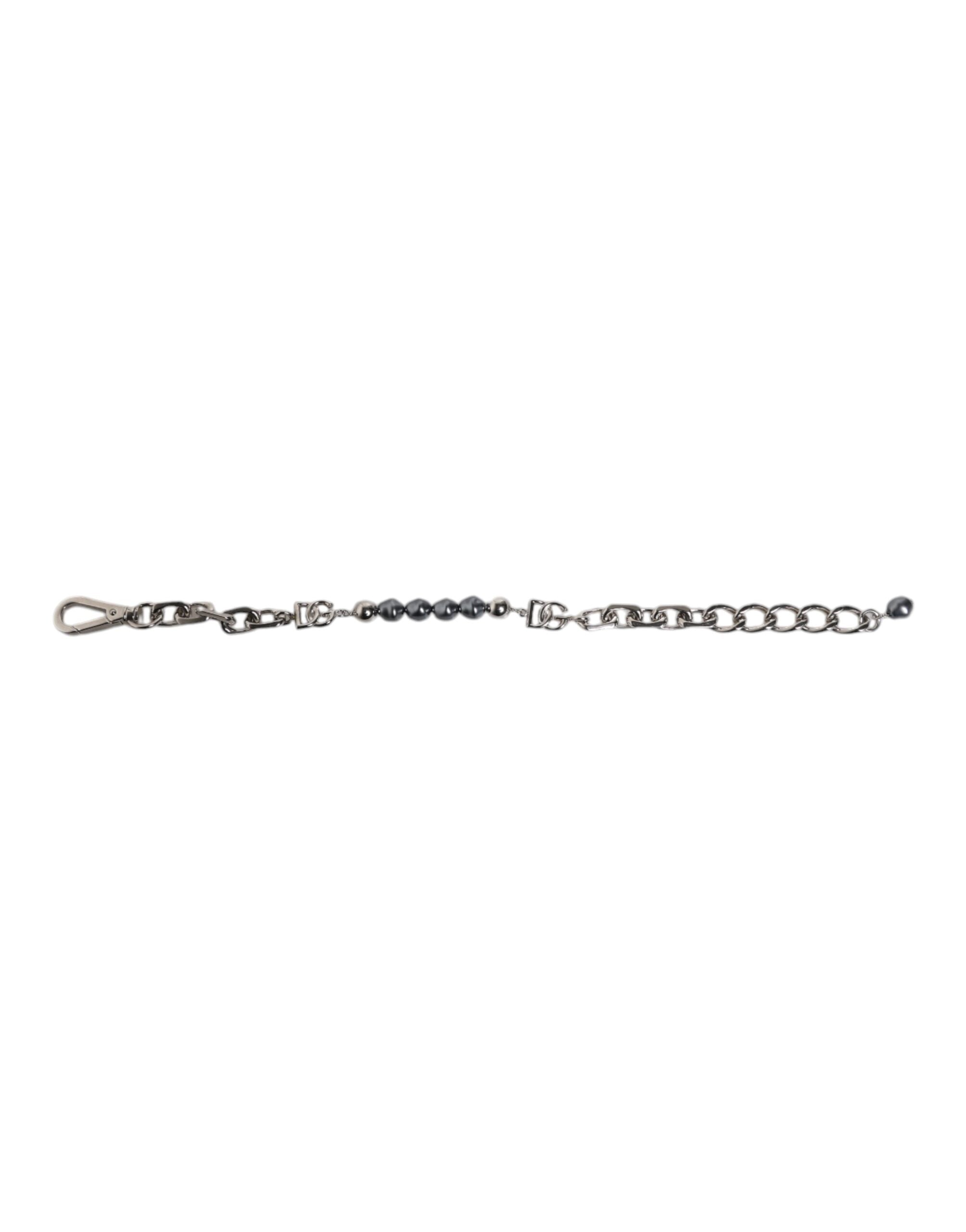 Dolce & Gabbana Silver Tone Chain Lobster Clasp Logo Gray Pearls Bracelet - Zeiniez