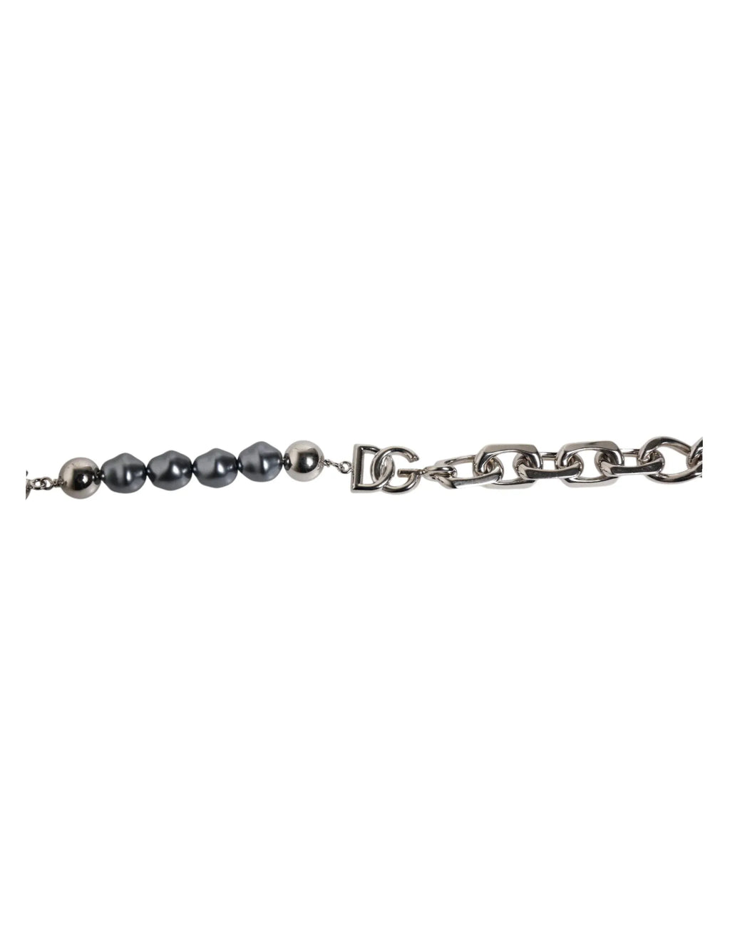 Dolce & Gabbana Silver Tone Chain Lobster Clasp Logo Gray Pearls Bracelet - Zeiniez