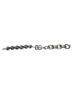 Dolce & Gabbana Silver Tone Chain Lobster Clasp Logo Gray Pearls Bracelet - Zeiniez