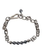 Dolce & Gabbana Silver Tone Chain Lobster Clasp Logo Gray Pearls Bracelet - Zeiniez