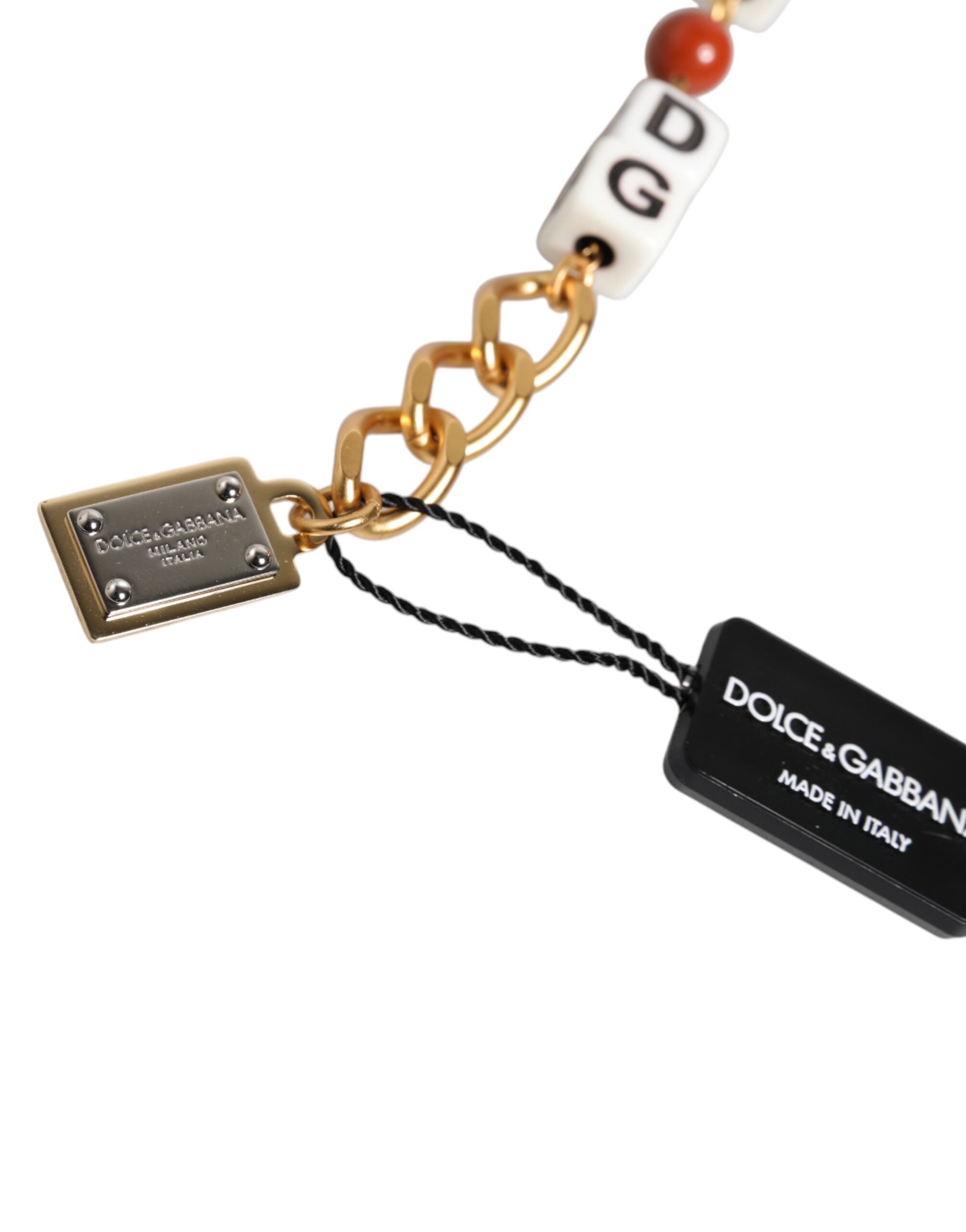 Dolce & Gabbana Multicolor Gold Tone Brass Chain DG Logo Dice Bracelet - Zeiniez