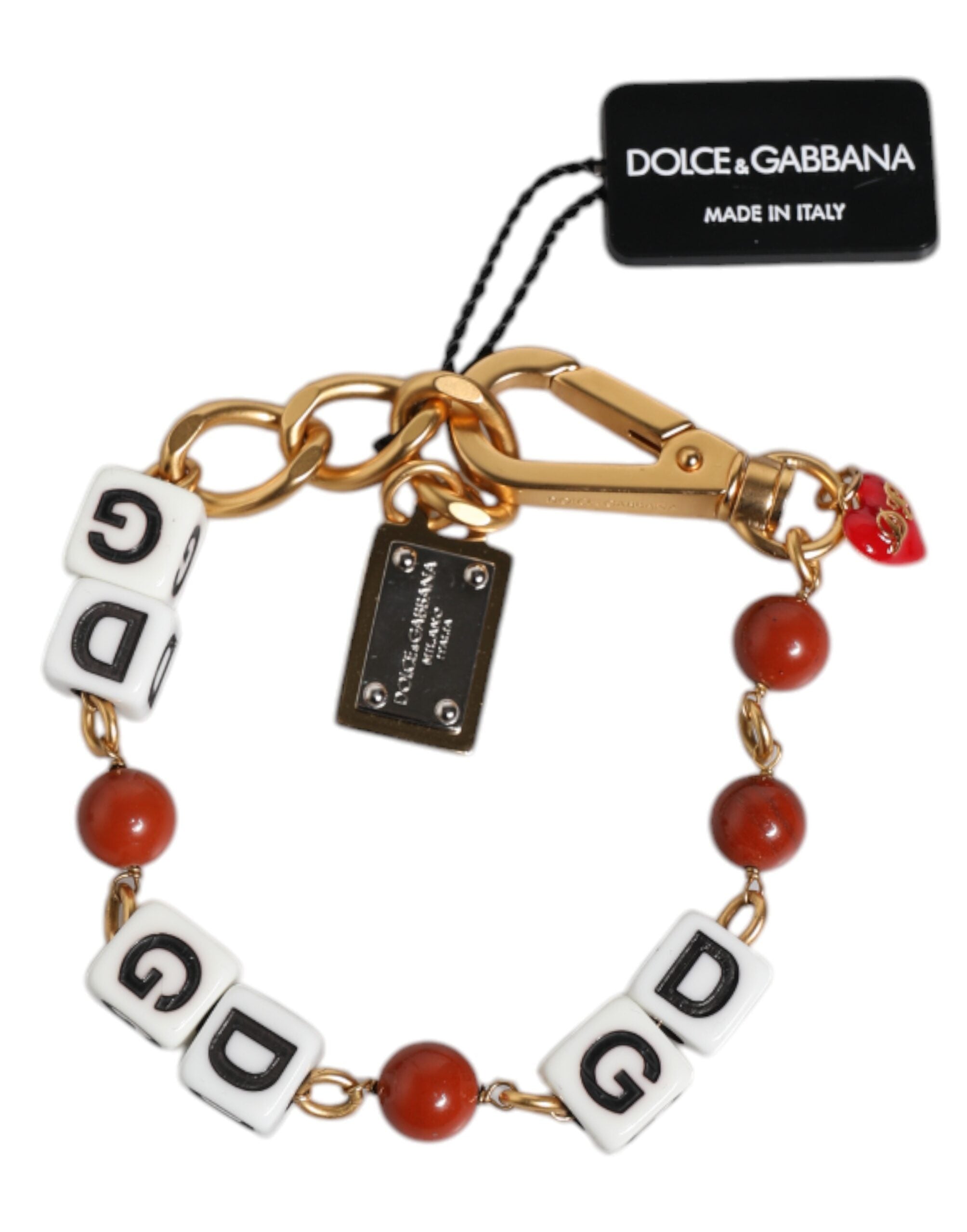 Dolce & Gabbana Multicolor Gold Tone Brass Chain DG Logo Dice Bracelet - Zeiniez