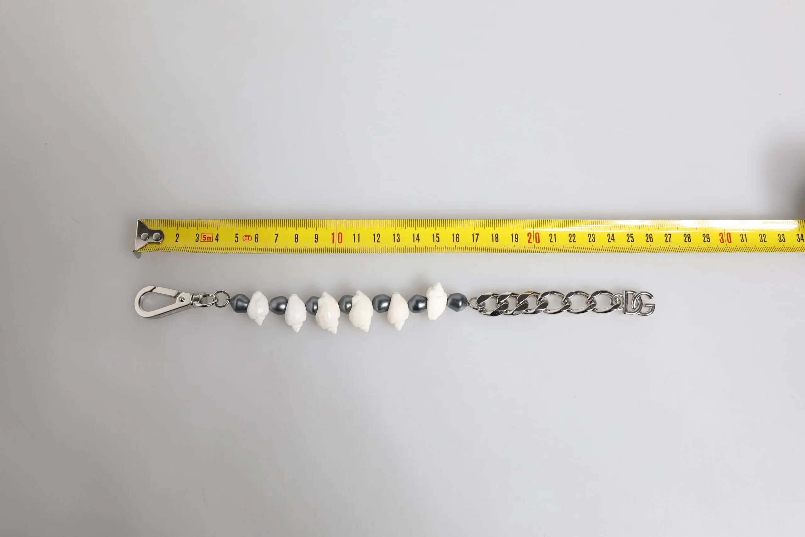 Dolce & Gabbana Silver Tone Brass Beaded Shell DG Logo Pendant Bracelet - Zeiniez