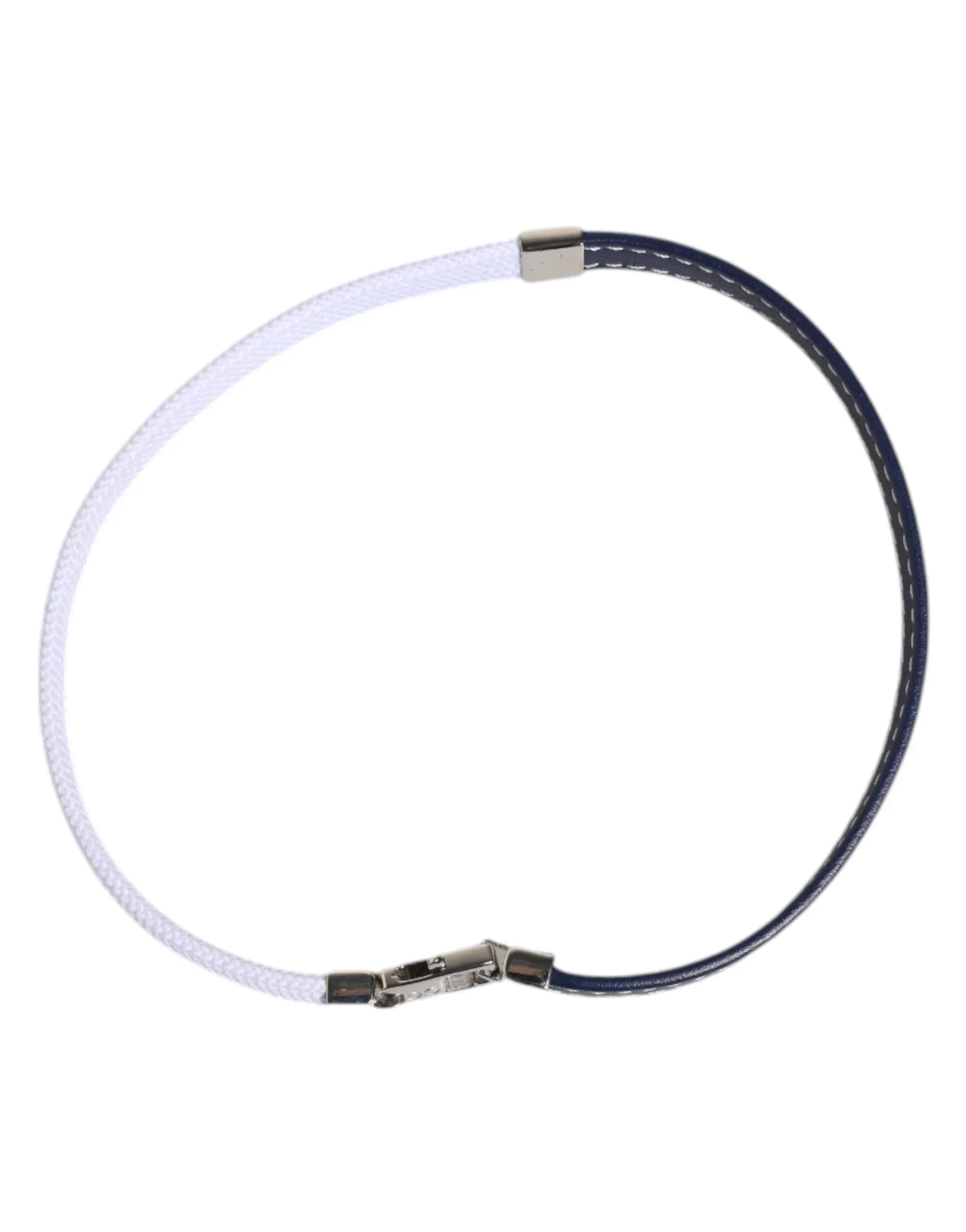 Dolce & Gabbana Blue White Leather Trimmed DG Engraved Silver Tone Clasp Bracelet - Zeiniez