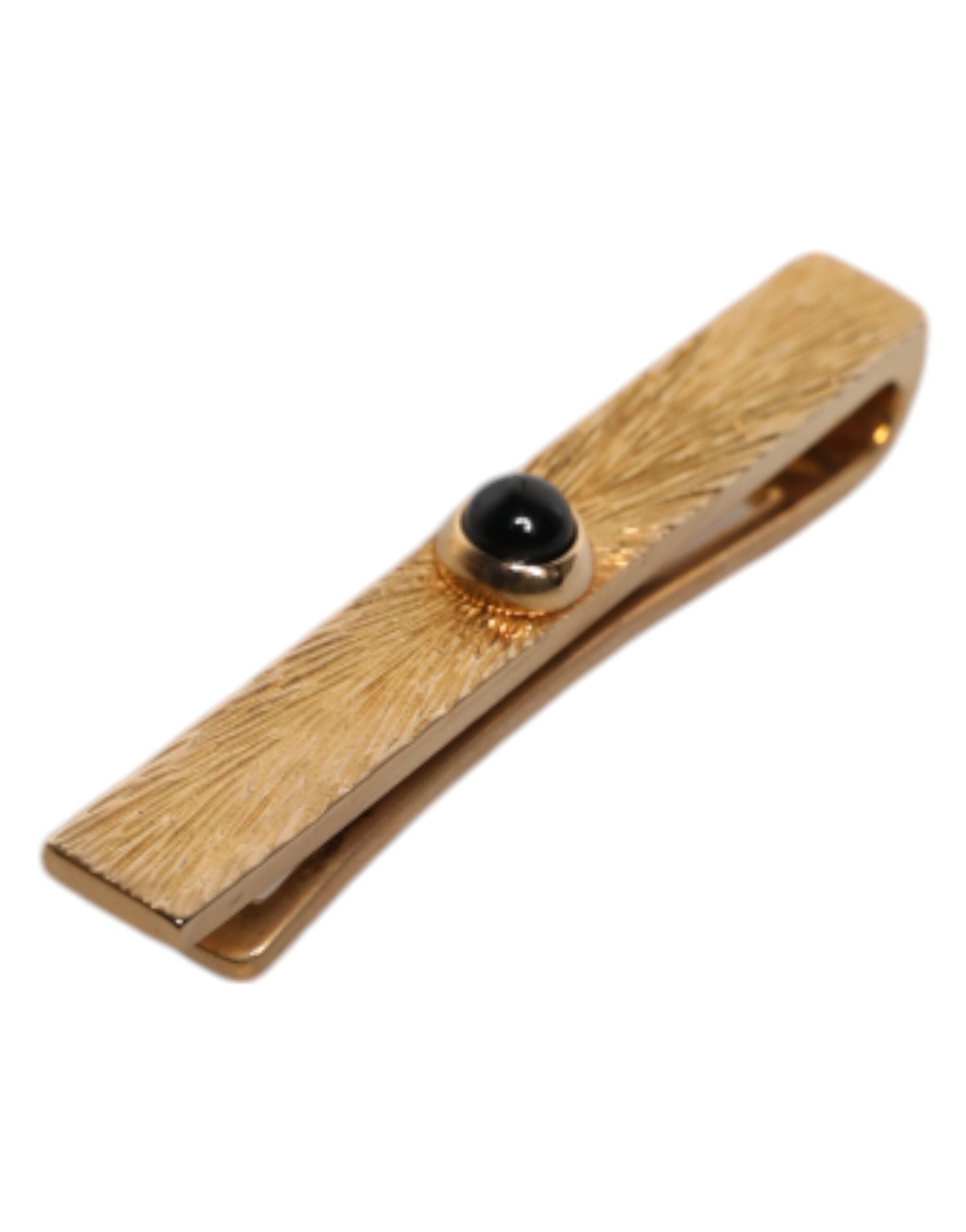 Dolce & Gabbana Black Sapphire Gold Tone Brass Tie Clip Bar - Zeiniez