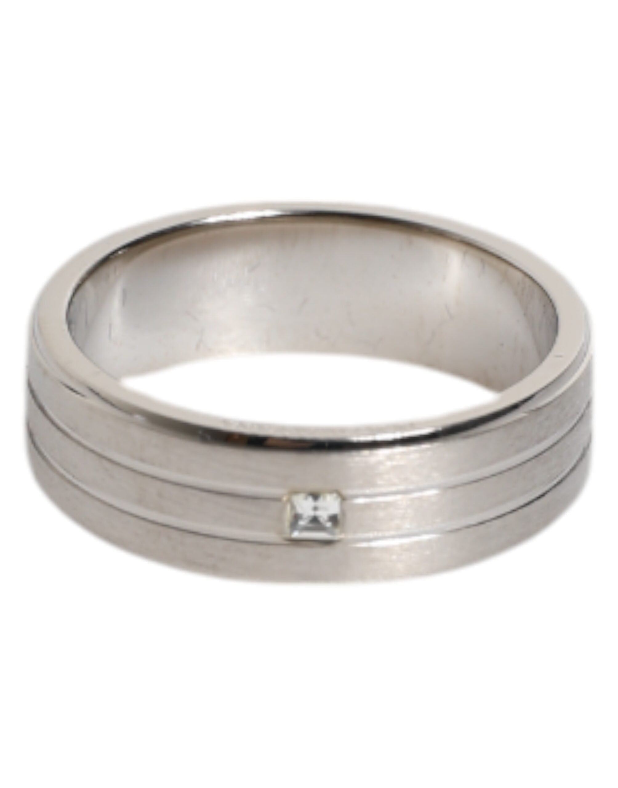 Dolce & Gabbana Silver Tone Brass Clear Crystal DG Logo Ring - Zeiniez