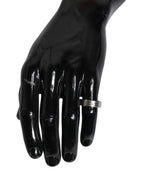 Dolce & Gabbana Silver Tone Brass Clear Crystal DG Logo Ring - Zeiniez