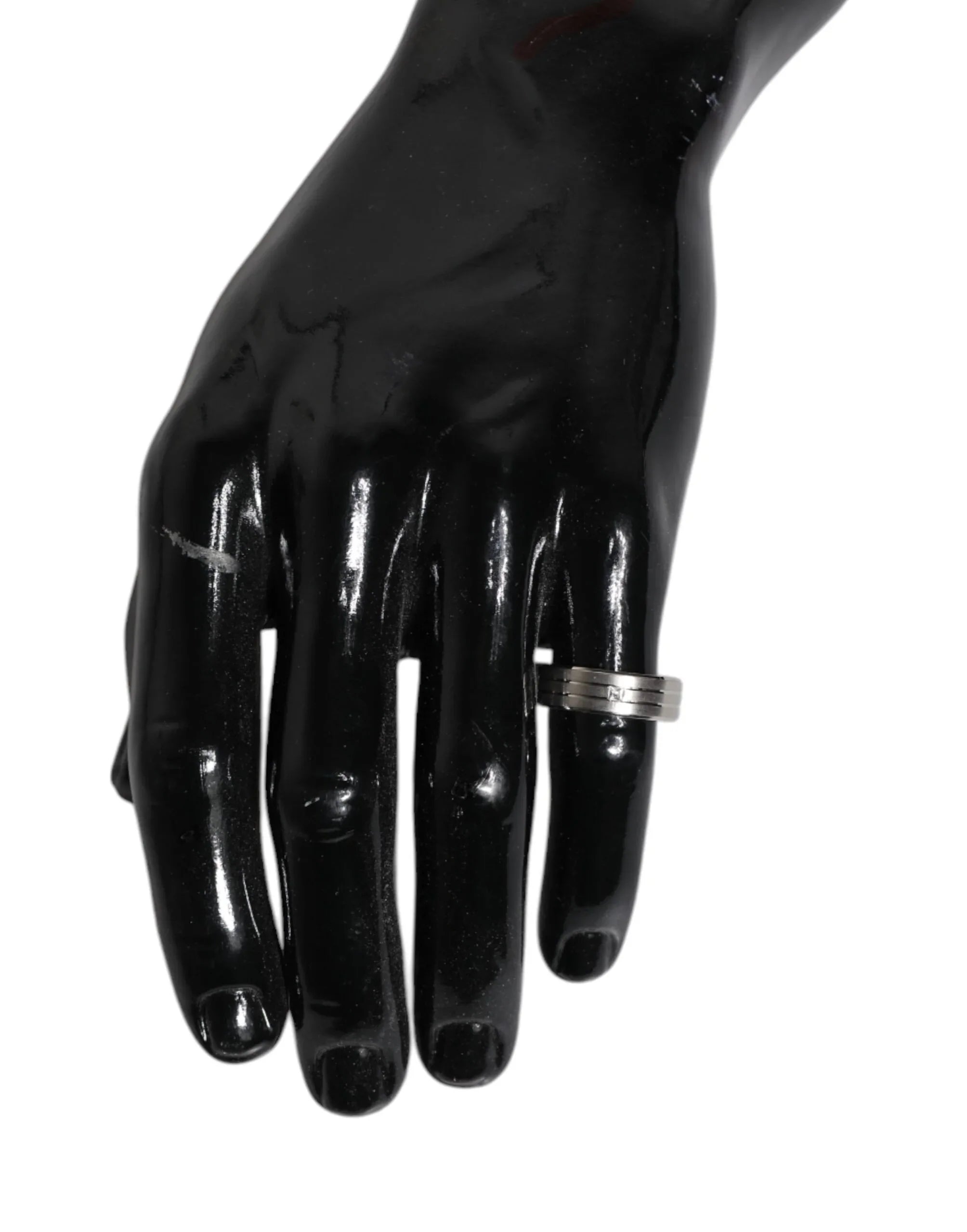 Dolce & Gabbana Silver Tone Brass Clear Crystal DG Logo Ring - Zeiniez