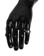 Dolce & Gabbana Silver Tone Brass Clear Crystal DG Logo Ring - Zeiniez