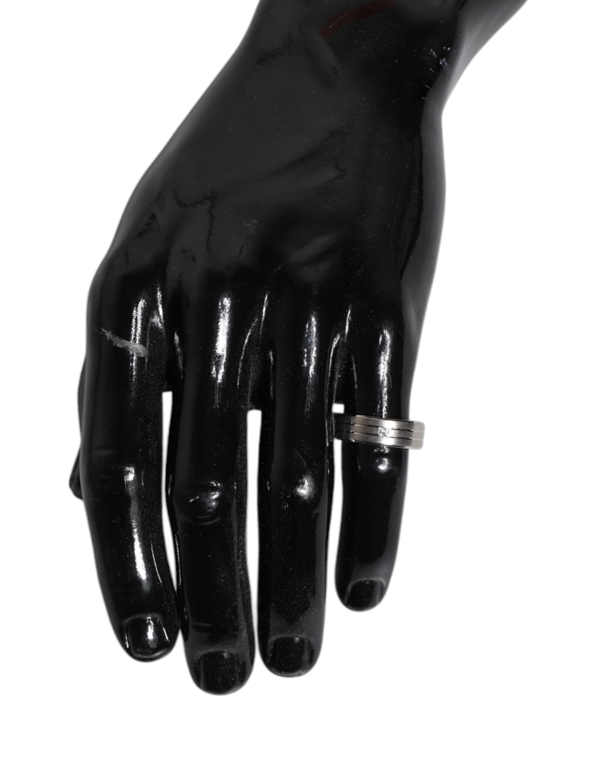 Dolce & Gabbana Silver Tone Brass Clear Crystal DG Logo Ring - Zeiniez