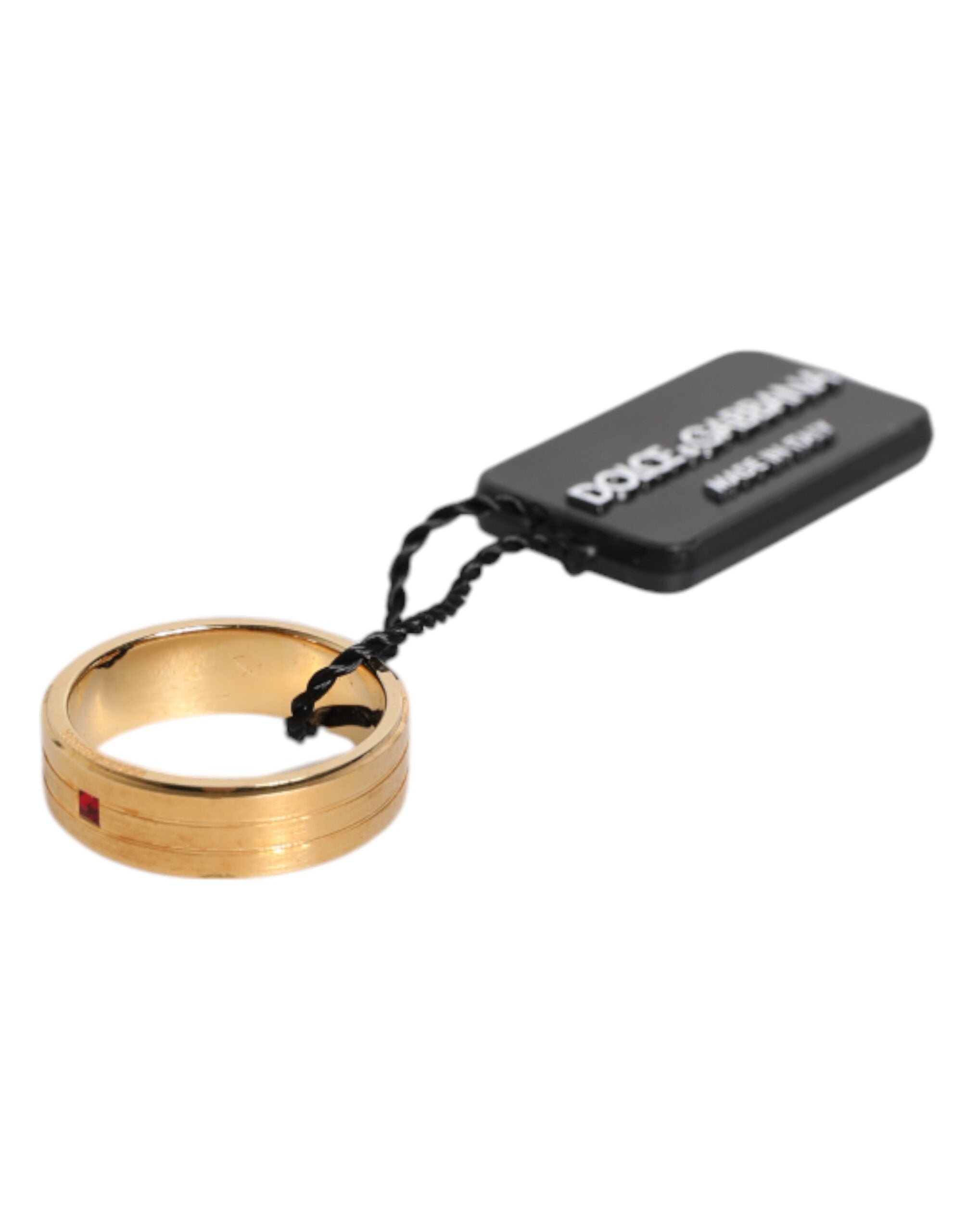 Dolce & Gabbana Gold Tone Brass Red Crystal DG Logo Ring - Zeiniez