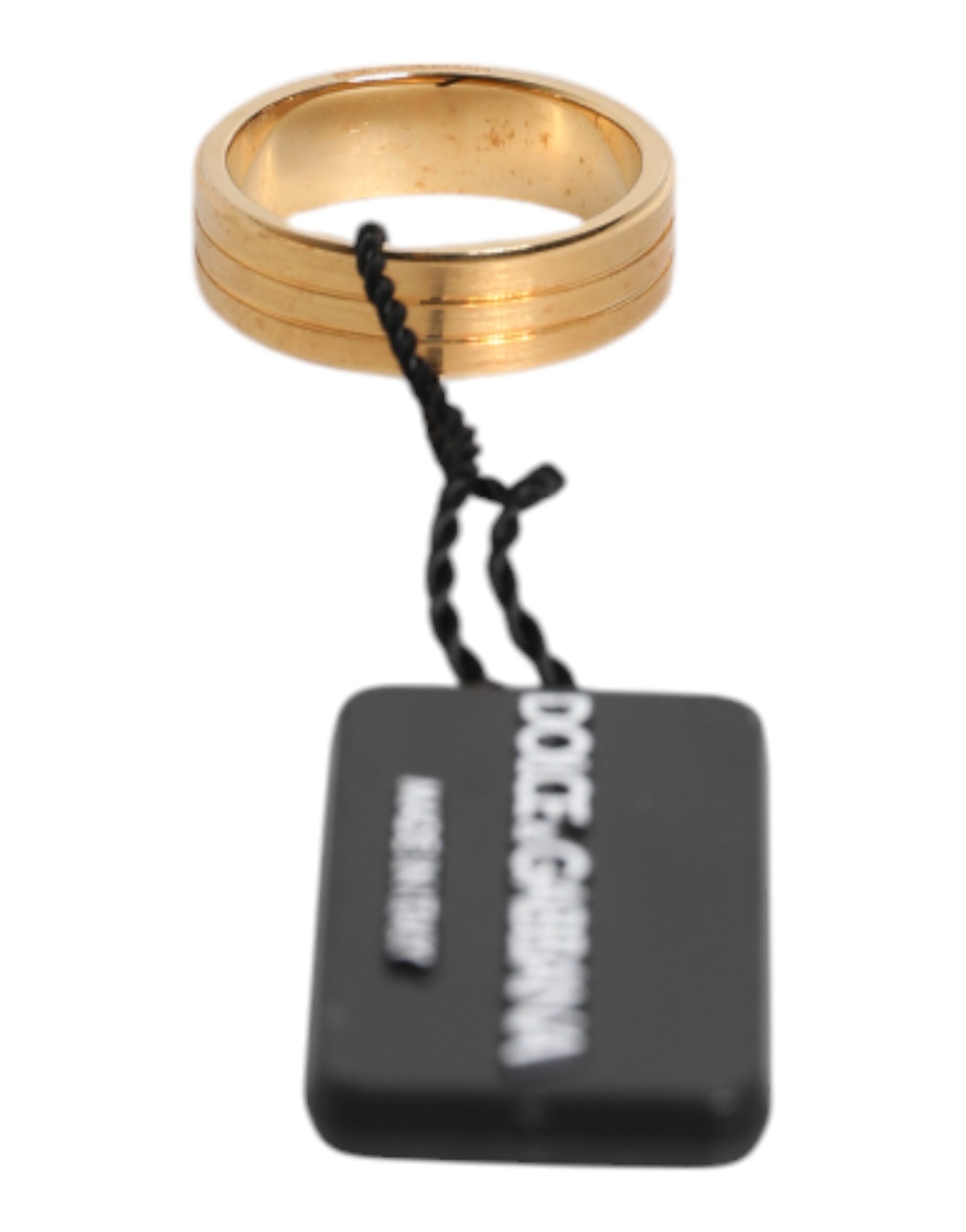 Dolce & Gabbana Gold Tone Brass Red Crystal DG Logo Ring - Zeiniez