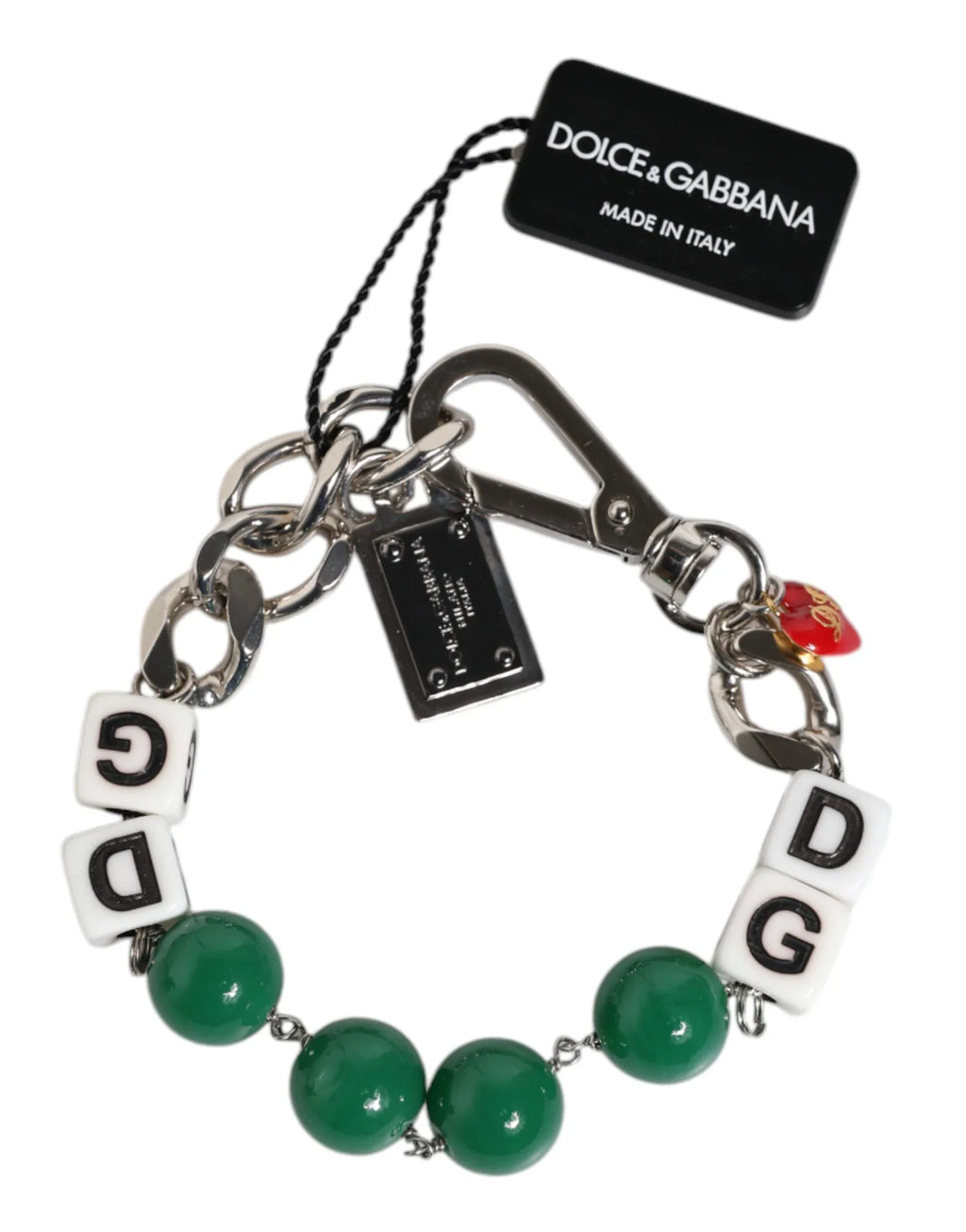 Dolce & Gabbana Silver Tone Brass Bead Dice Logo Embellish Charm Bracelet - Zeiniez