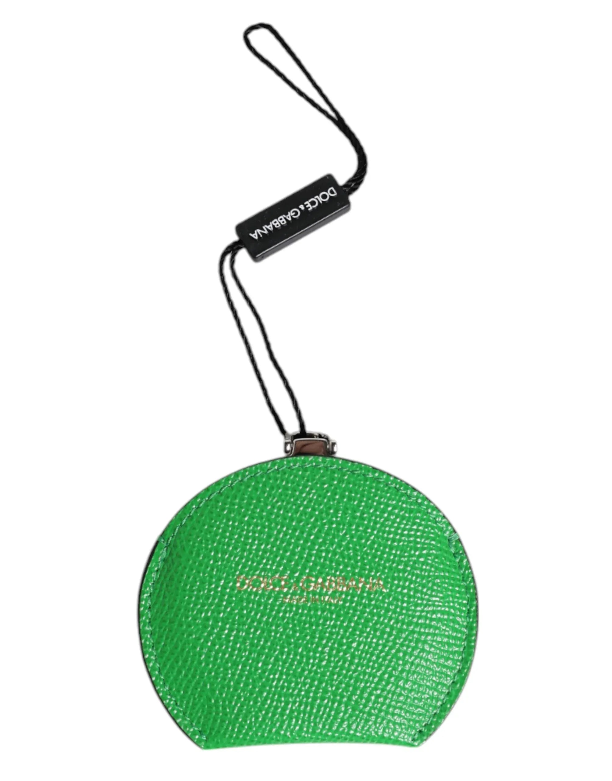 Dolce & Gabbana Green Calfskin Leather Round Logo Hand Mirror Holder - Zeiniez