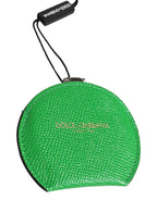 Dolce & Gabbana Green Calfskin Leather Round Logo Hand Mirror Holder - Zeiniez