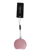 Dolce & Gabbana Pink Calfskin Leather Round Logo Hand Mirror Holder - Zeiniez