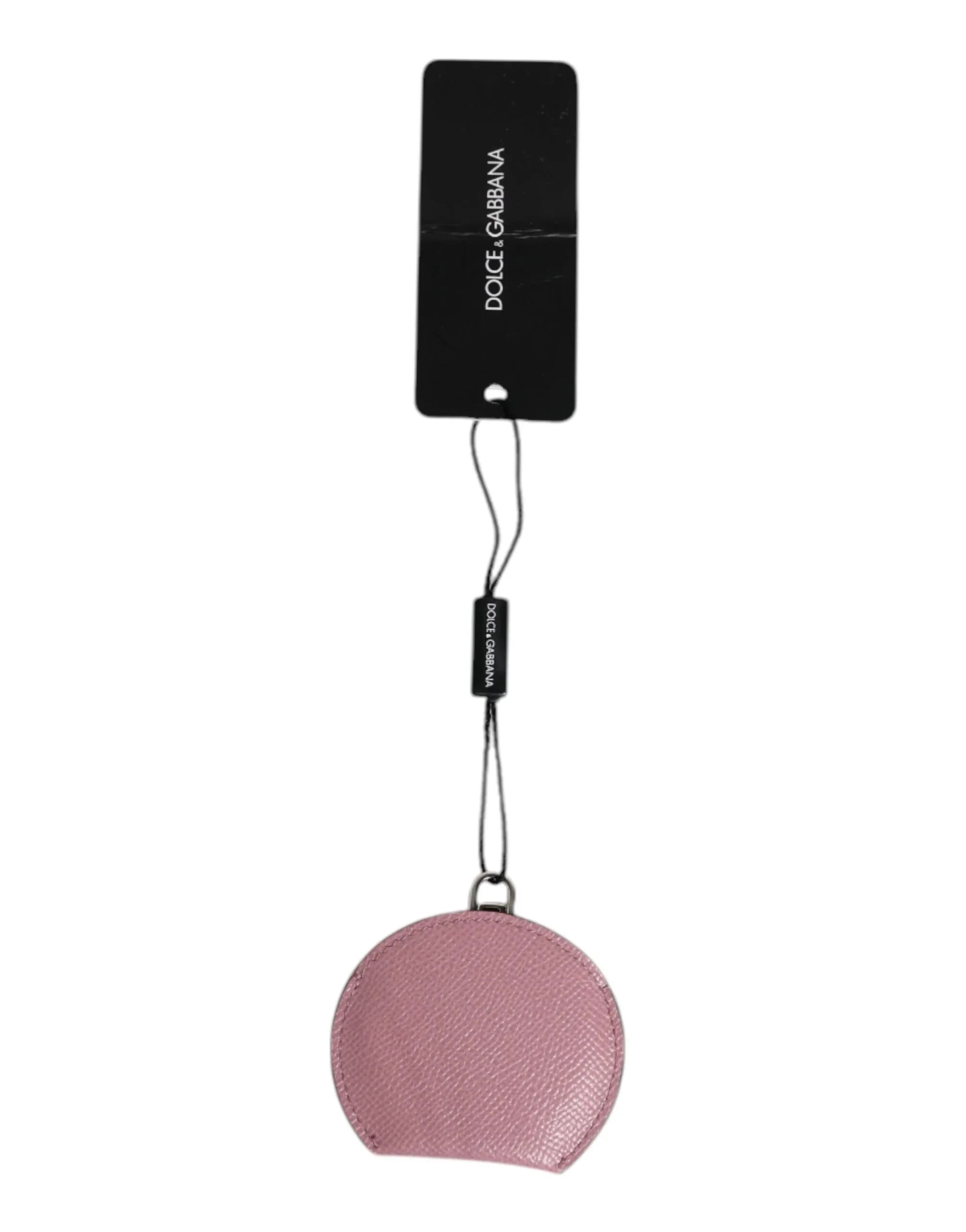 Dolce & Gabbana Pink Calfskin Leather Round Logo Hand Mirror Holder - Zeiniez