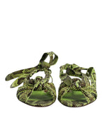 Dolce & Gabbana Green Animal Print Ankle Wrap Sandals Shoes - Zeiniez