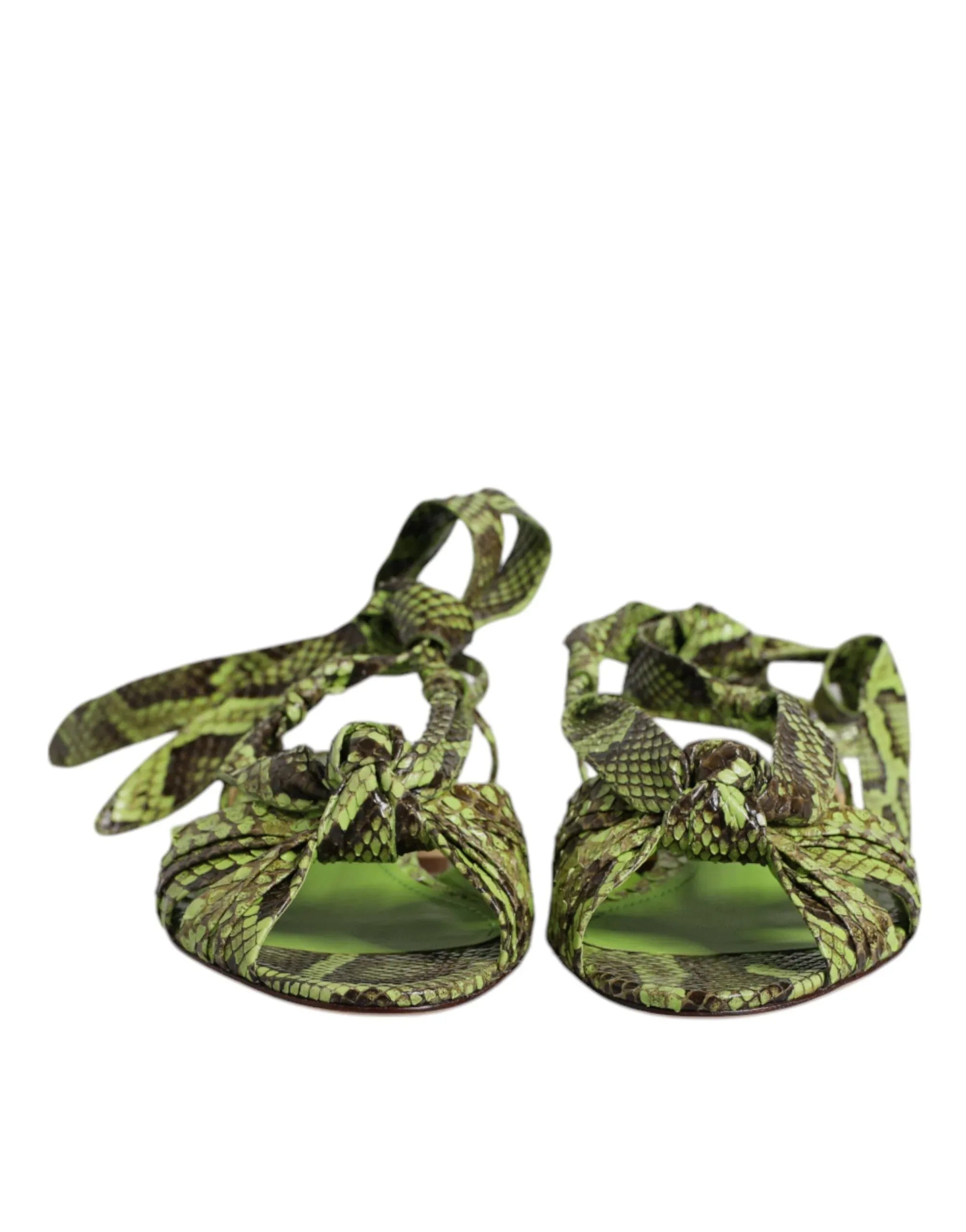 Dolce & Gabbana Green Animal Print Ankle Wrap Sandals Shoes - Zeiniez