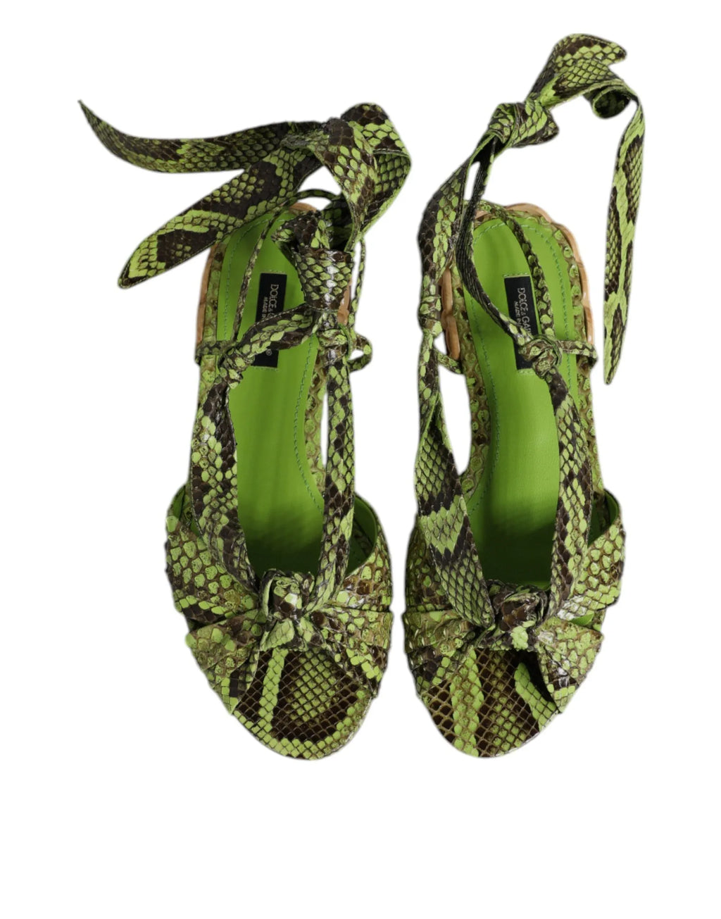 Dolce & Gabbana Green Animal Print Ankle Wrap Sandals Shoes - Zeiniez