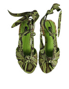 Dolce & Gabbana Green Animal Print Ankle Wrap Sandals Shoes - Zeiniez