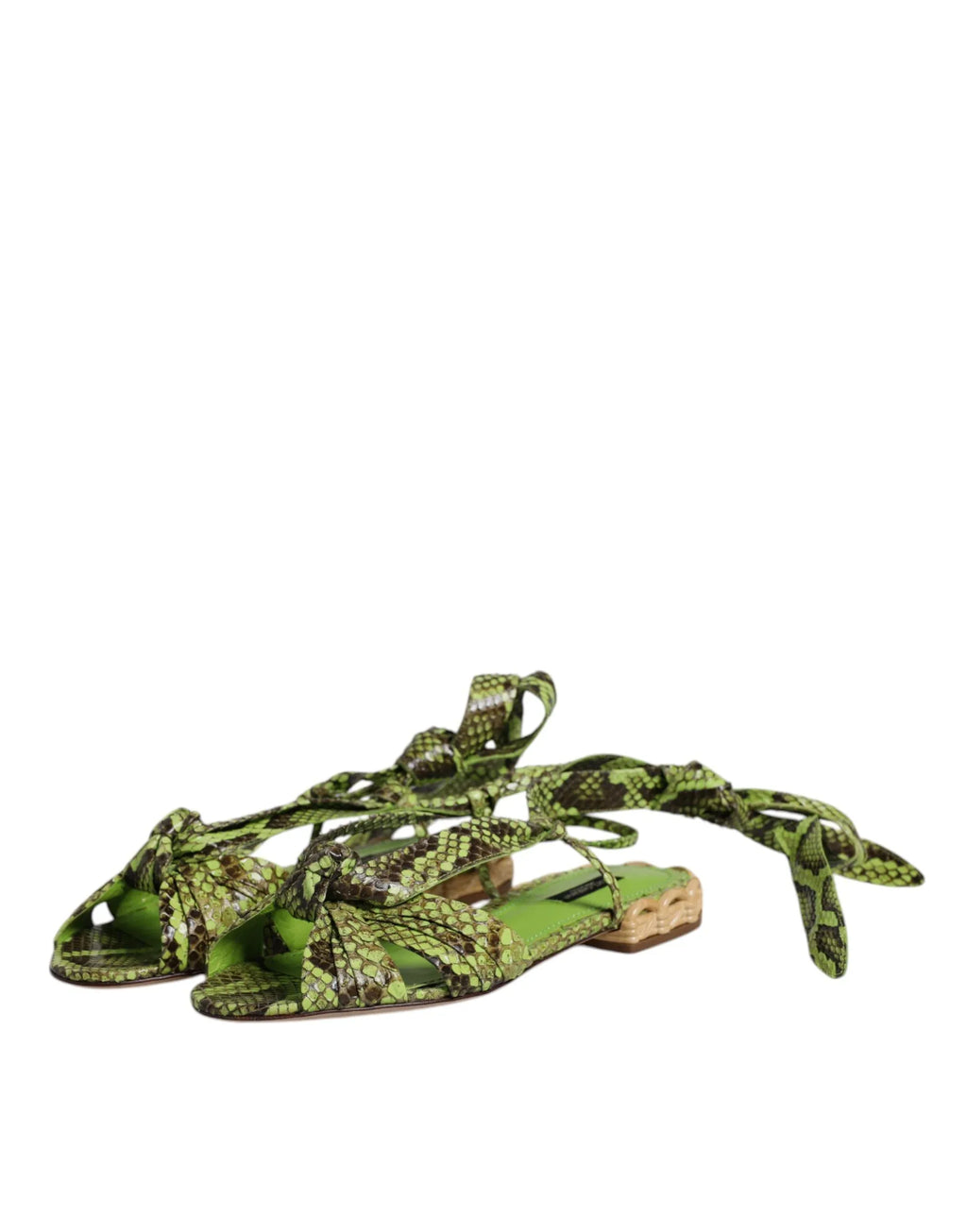 Dolce & Gabbana Green Animal Print Ankle Wrap Sandals Shoes - Zeiniez