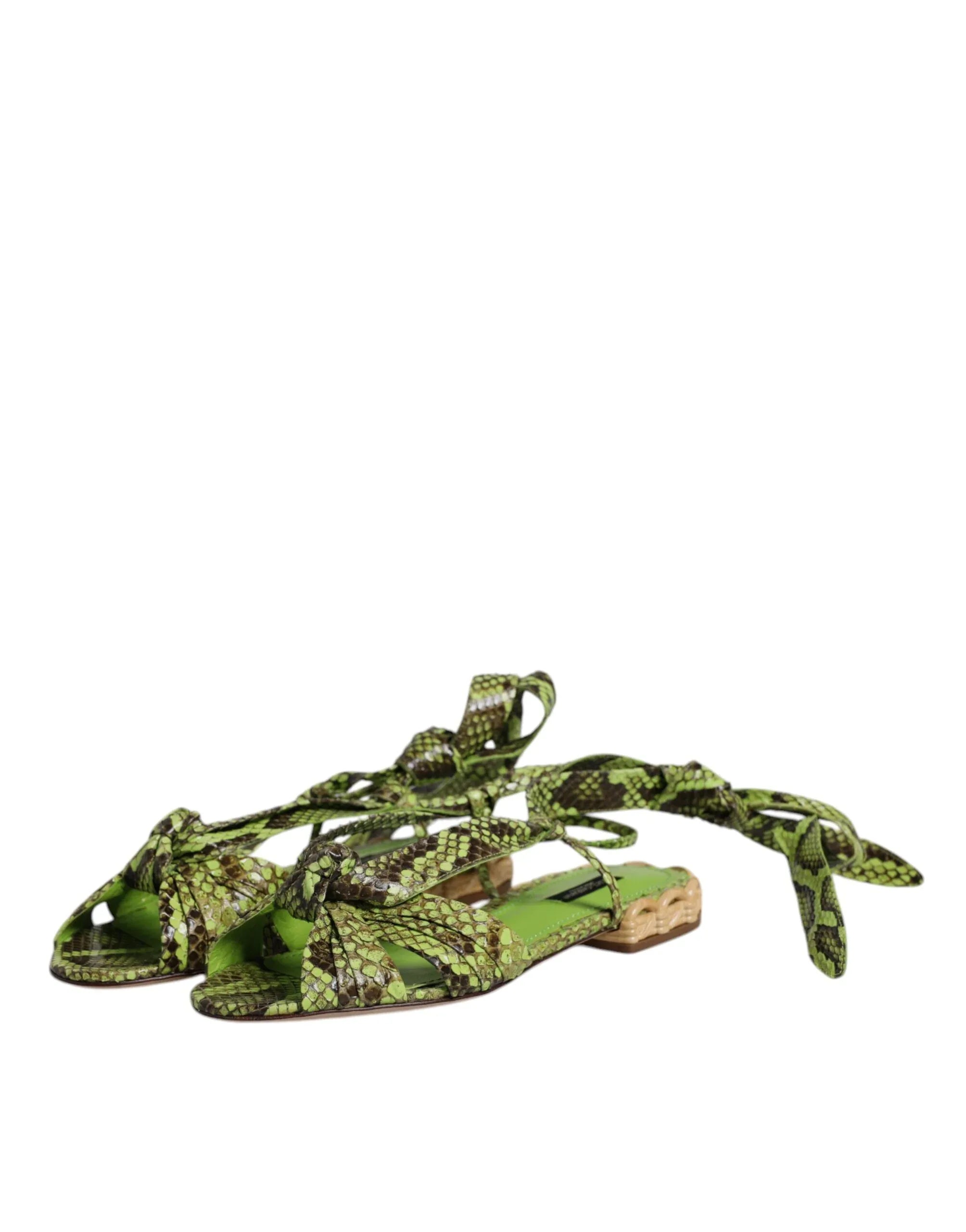 Dolce & Gabbana Green Animal Print Ankle Wrap Sandals Shoes - Zeiniez