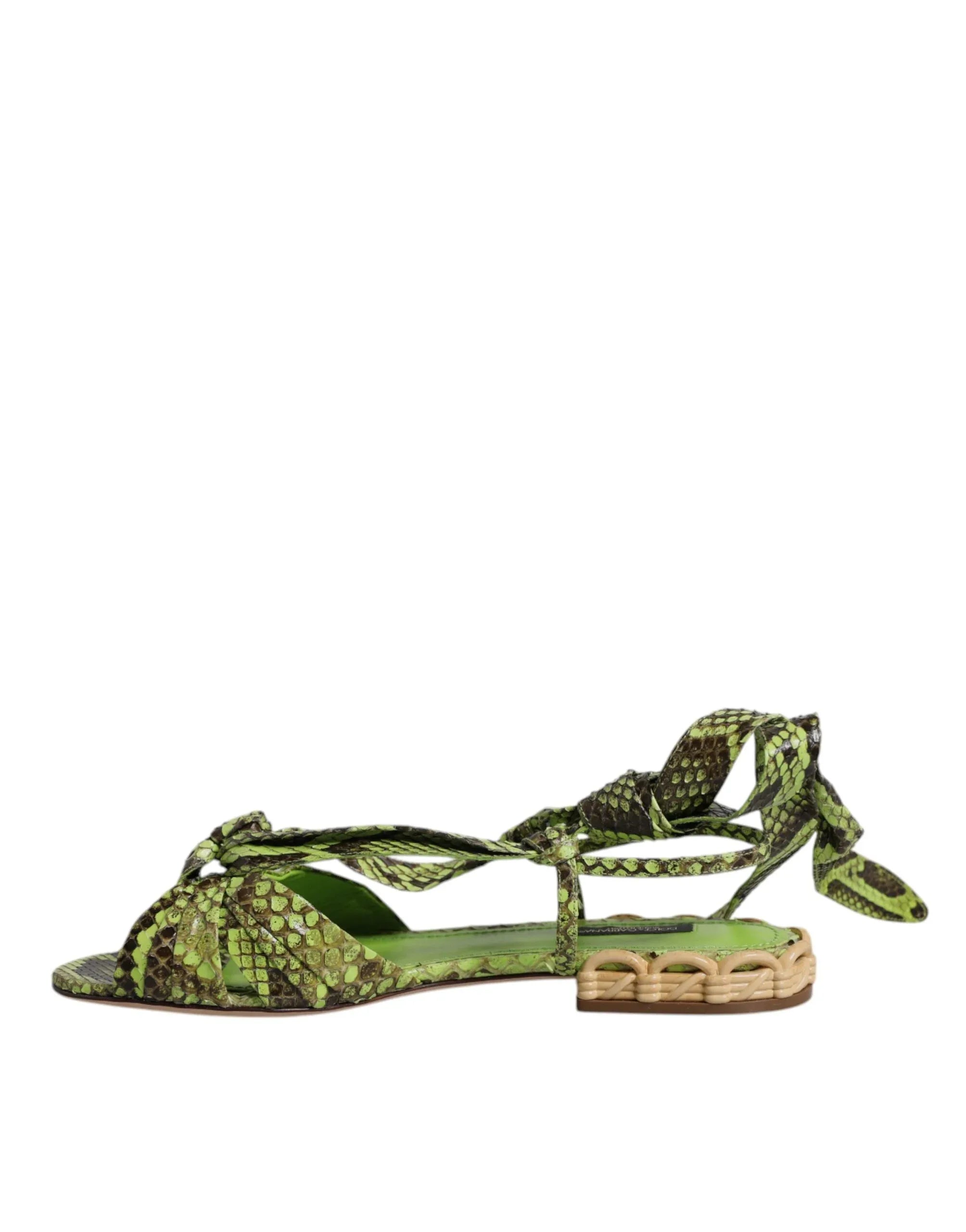 Dolce & Gabbana Green Animal Print Ankle Wrap Sandals Shoes - Zeiniez