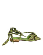 Dolce & Gabbana Green Animal Print Ankle Wrap Sandals Shoes - Zeiniez