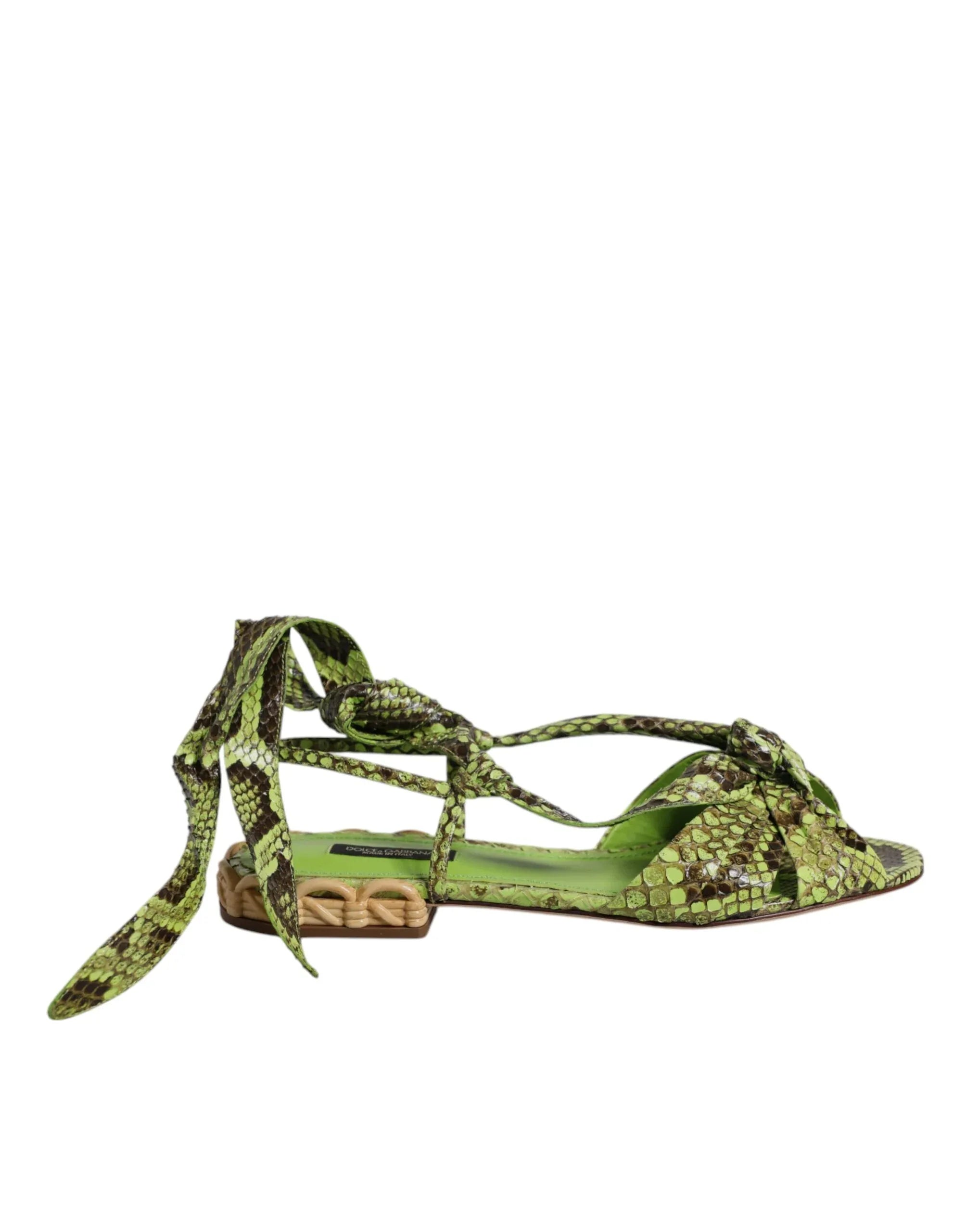 Dolce & Gabbana Green Animal Print Ankle Wrap Sandals Shoes - Zeiniez