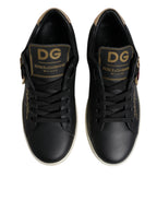 Dolce & Gabbana Black Leather Gold Red Heart Sneakers Shoes - Zeiniez