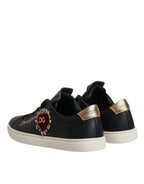 Dolce & Gabbana Black Leather Gold Red Heart Sneakers Shoes - Zeiniez