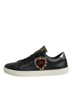 Dolce & Gabbana Black Leather Gold Red Heart Sneakers Shoes - Zeiniez