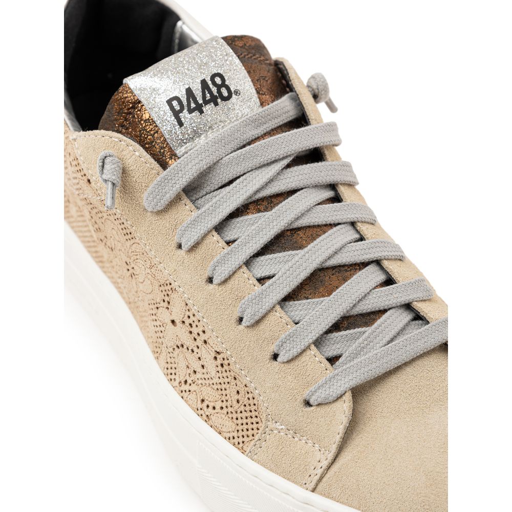 P448 Beige Leather Athletic Sneakers - Zeiniez