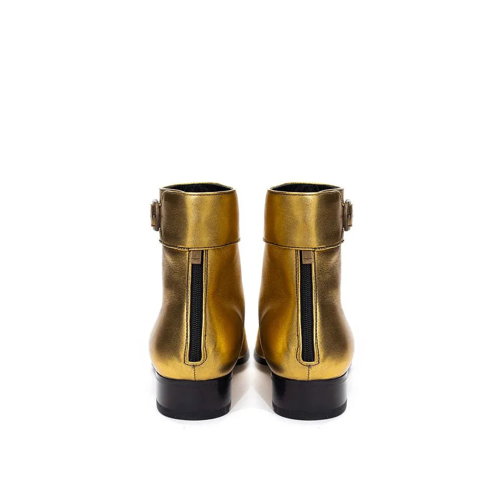Saint Laurent Gold Leather Ankle Boots - Zeiniez