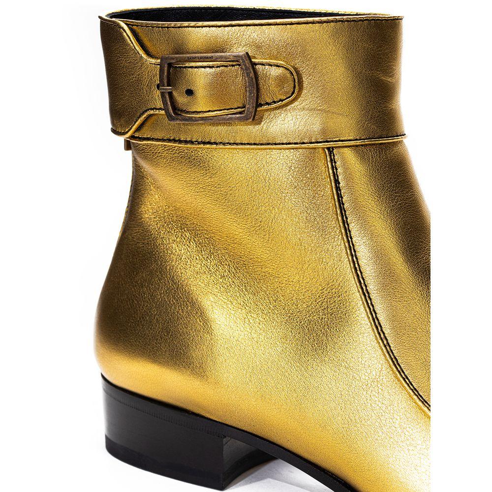 Saint Laurent Gold Leather Ankle Boots - Zeiniez