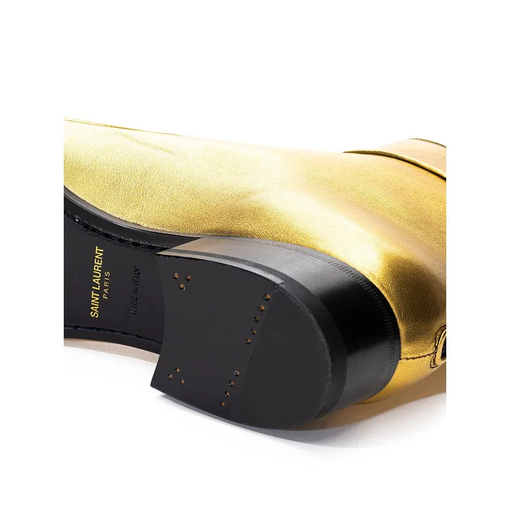 Saint Laurent Gold Leather Ankle Boots - Zeiniez