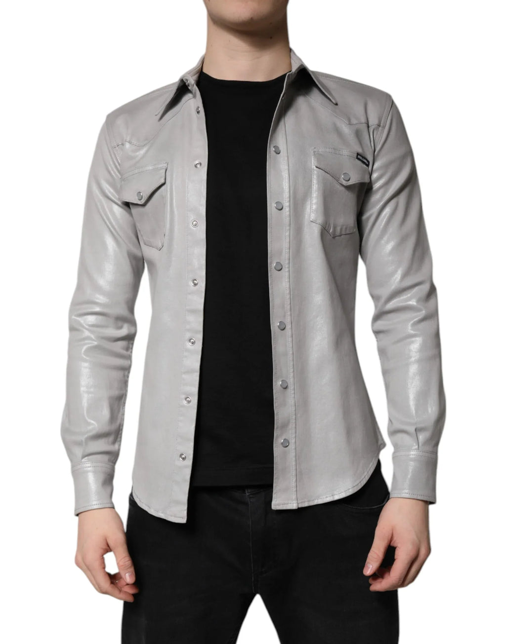 Dolce & Gabbana Metallic Gray Cotton Button Down Shirt - Zeiniez