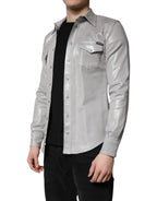 Dolce & Gabbana Metallic Gray Cotton Button Down Shirt - Zeiniez