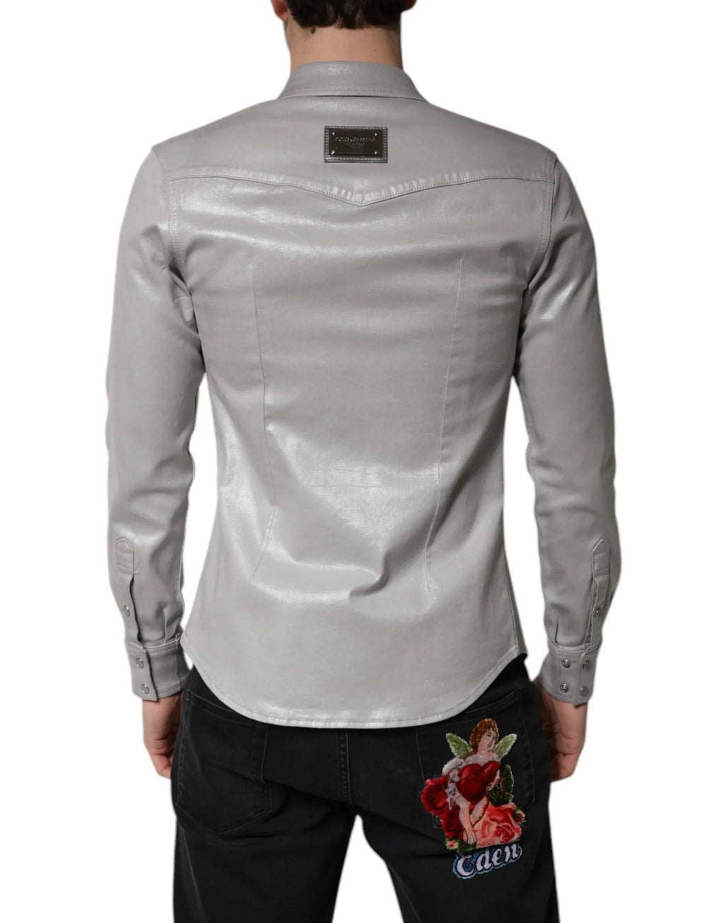 Dolce & Gabbana Metallic Gray Cotton Button Down Shirt - Zeiniez