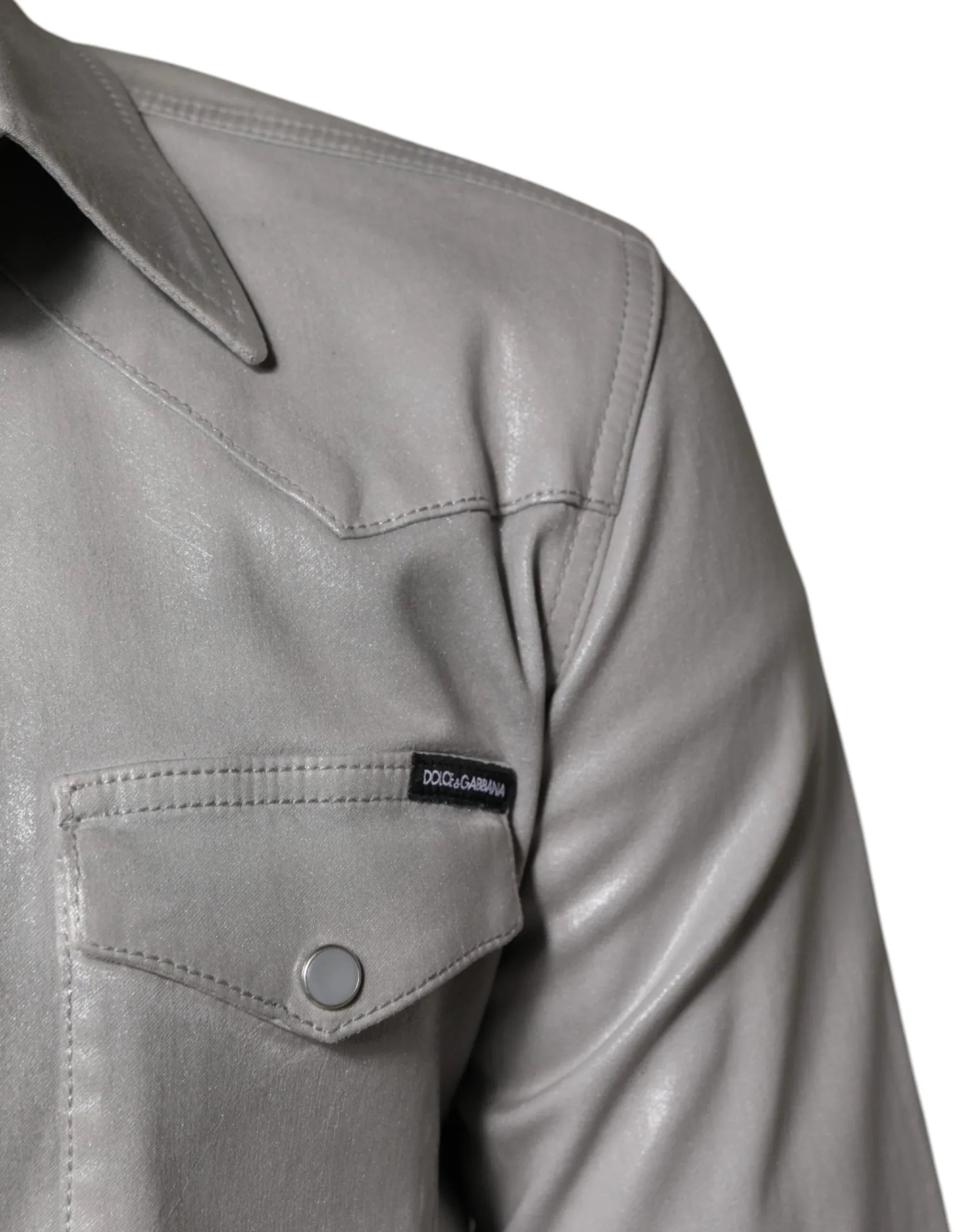 Dolce & Gabbana Metallic Gray Cotton Button Down Shirt - Zeiniez