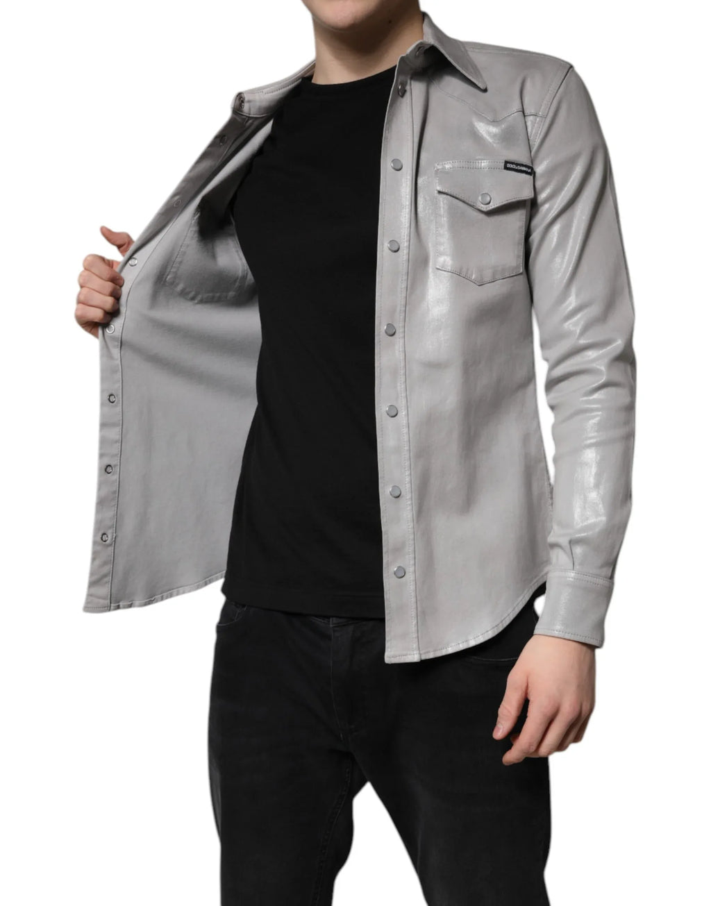 Dolce & Gabbana Metallic Gray Cotton Button Down Shirt - Zeiniez
