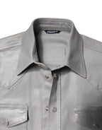 Dolce & Gabbana Metallic Gray Cotton Button Down Shirt - Zeiniez