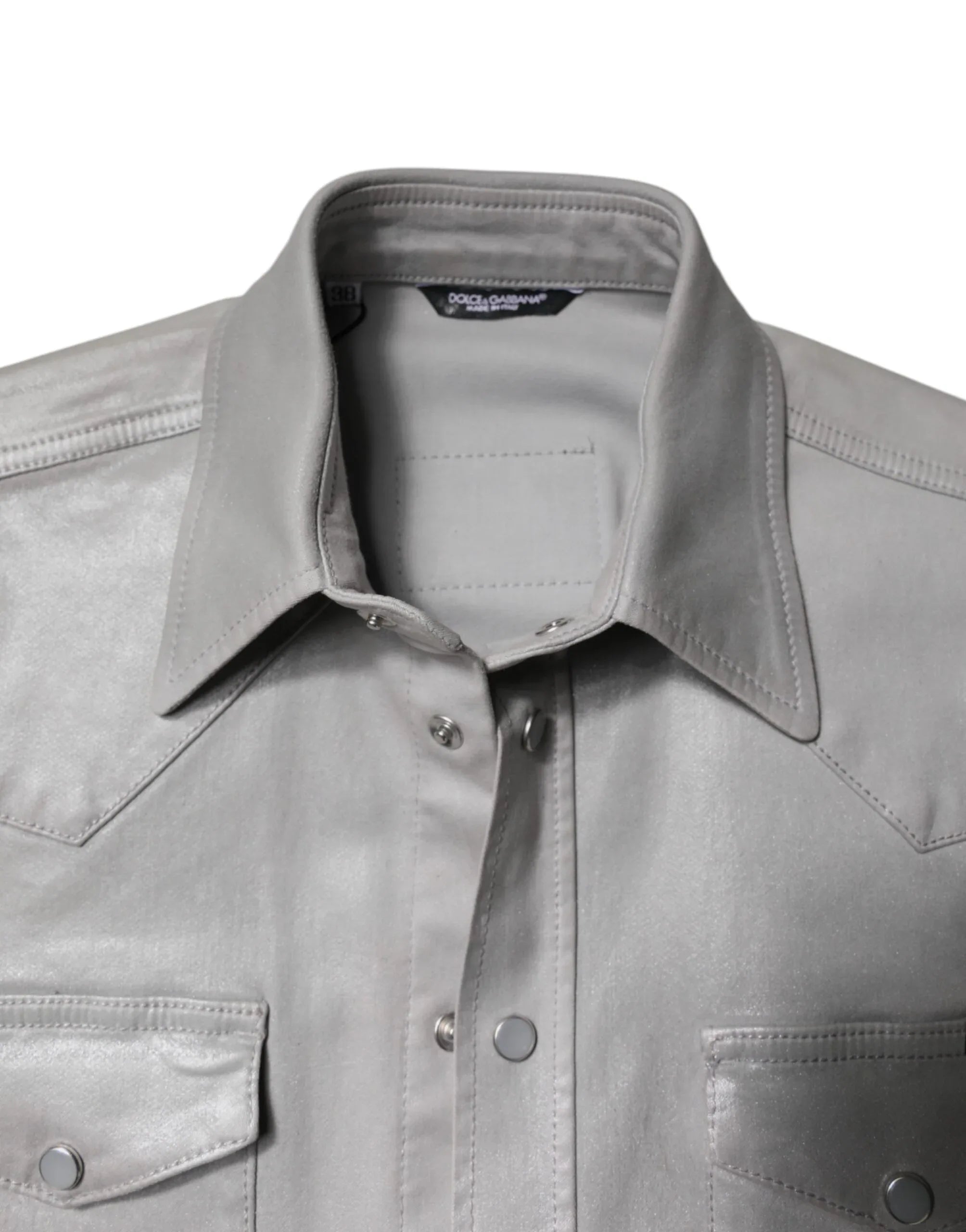 Dolce & Gabbana Metallic Gray Cotton Button Down Shirt - Zeiniez