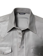 Dolce & Gabbana Metallic Gray Cotton Button Down Shirt