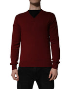 Dolce & Gabbana Maroon Cashmere V-neck Men Pullover Sweater - Zeiniez
