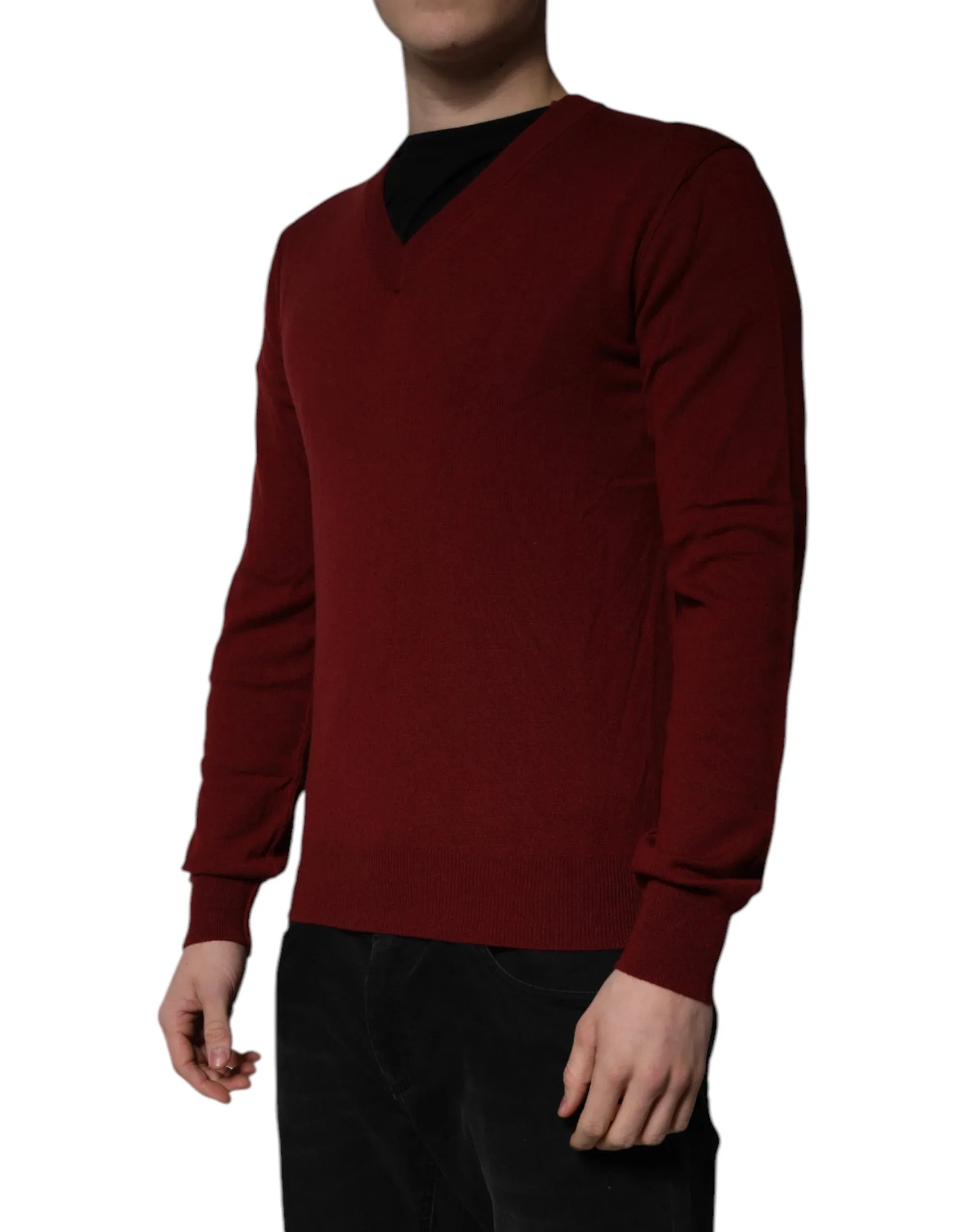 Dolce & Gabbana Maroon Cashmere V-neck Men Pullover Sweater - Zeiniez
