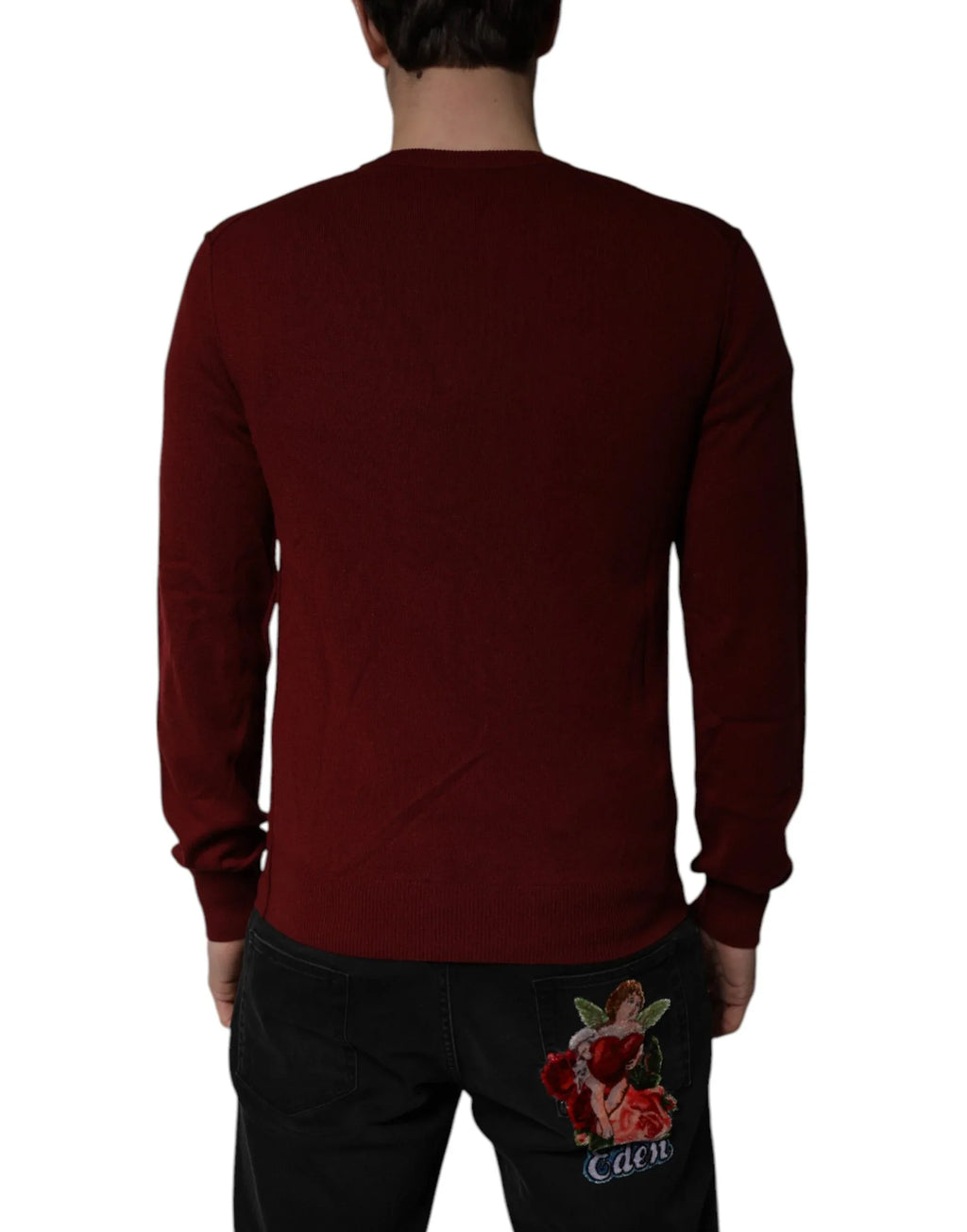 Dolce & Gabbana Maroon Cashmere V-neck Men Pullover Sweater - Zeiniez